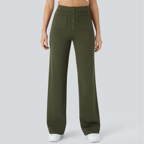 HALARA 4 Buttons Pockets High Rise Forest Night Green BBL Pants Women's L - Picture 2 of 5